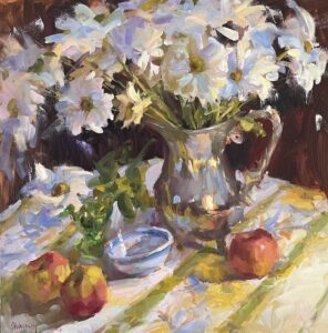 Shannon Smith Hughes AIS, Apples and Daisies, Oil on linen, 30 x 30 inches, $6,500