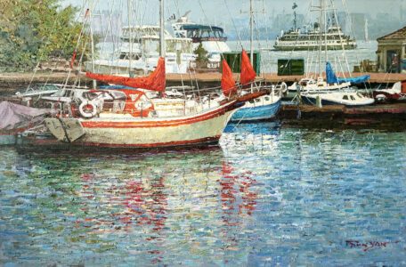 Yan Sun, Peaceful Harbor, Oil on canvas, 24 x 36 inches, $8,000