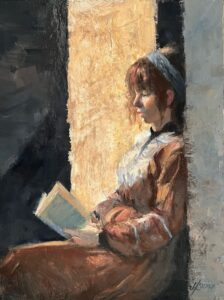 Judy Shaw, Girl Reading, Oil, 16 x 12 inches, $600
