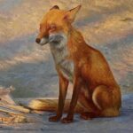 Drew Ernst, Sitting Beach Fox, 2022, oil on canvas, 15 x 18 inches