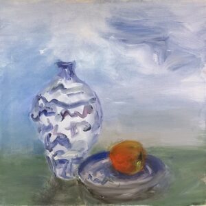Mary Page Evans, Blue Plate, Oil on canvas, 20 x 20 inches