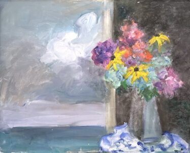 Mary Page Evans, Hydrangeas by the Sea, Oil on canvas, 24 x 30 inches