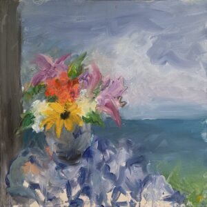 Mary Page Evans, Seaside Tablescape, Oil on canvas, 20 x 20 inches