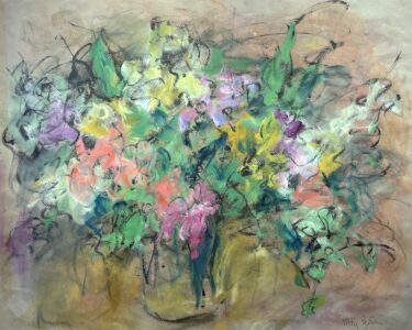 Mary Page Evans, Summer Bouquet, Oil and charcoal on paper, 15 x 30 inches