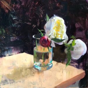 Jon Redmond, Peonies, 2023, Oil on panel, 10 x 10 inches - SOLD -