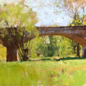 Jon Redmond, Pyle's Bridge Meadow, 2023, Oil on panel, 10 x 10 inches