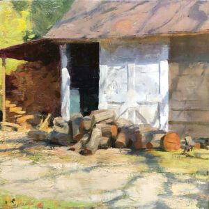 Jon Redmond, Woodshed, 2023, Oil on panel, 10 x 10 inches - SOLD -
