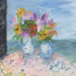 Mary Page Evans, Sunflowers by the Sea, Oil on canvas, 41 x 31 inches