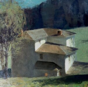 Jon Redmond, At Night, 2023, Oil on panel, 10 x 10 inches