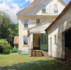 Jon Redmond, Into the Porch, 2023, Oil on panel, 17 x 17 inches - SOLD -