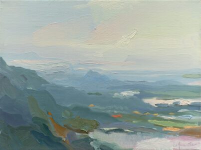 Christine Lafuente, Daybreak from Fortuna Mill, Oil on canvas, 9 x 12 inches
