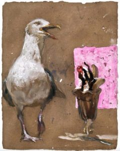 Jamie Wyeth, Banana Split, 2016, Watercolor and gesso on handwoven paper, 28 x 22 inches