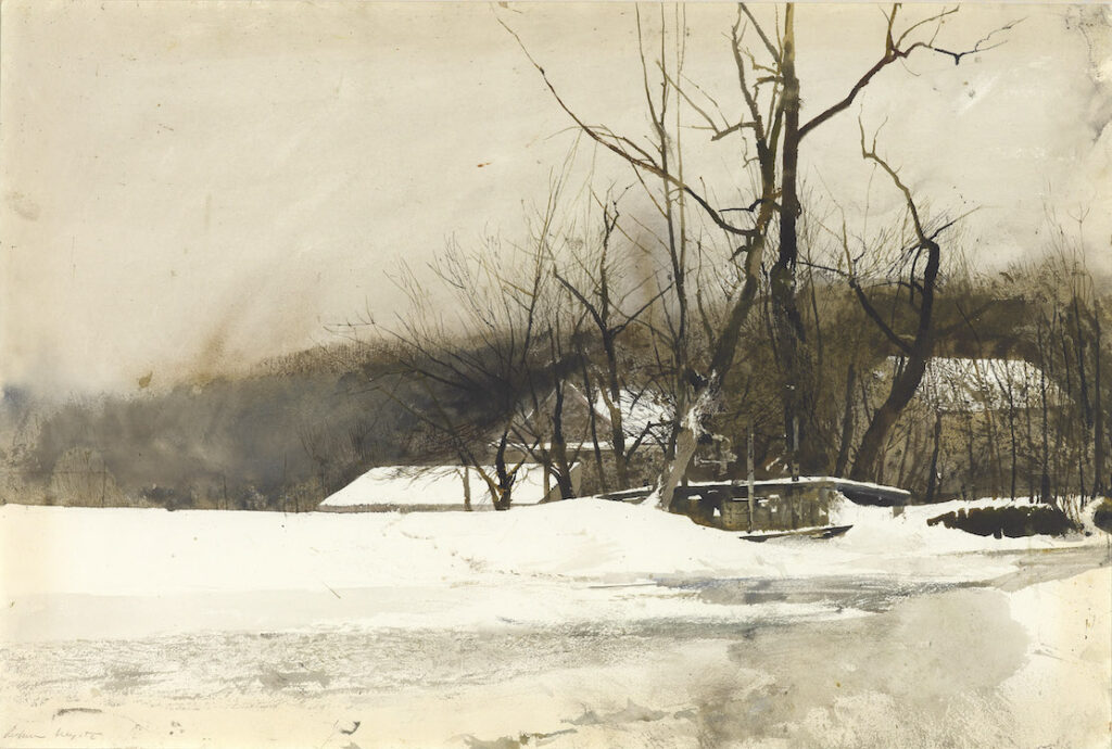 SOLD - Andrew Wyeth (1917-2009), Headgate, 1966, Watercolor on paper, laid down on paper, 19 x 28 inches