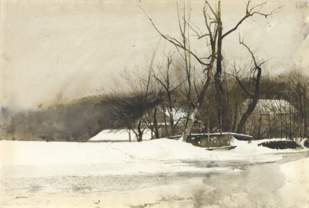 SOLD - Andrew Wyeth (1917-2009), Headgate, 1966, Watercolor on paper, laid down on paper, 19 x 28 inches
