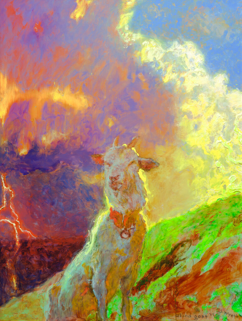 Jamie Wyeth, Blind Goat, 2023, Oil and acrylic on gesso panel, 40 x 30 inches - SOLD -