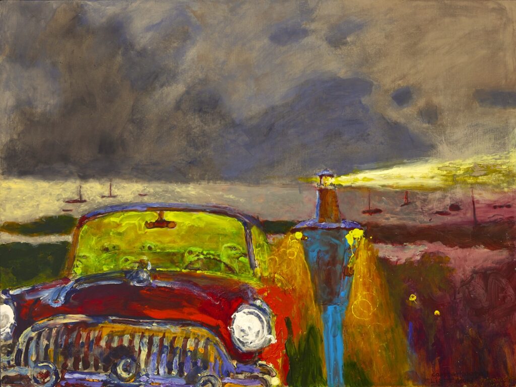 Jamie Wyeth, Lighthouse Drive-In Diner, 2023, Oil and acrylic on Innerglow panel, 29 ¾ x 39 ¾ inches - SOLD -