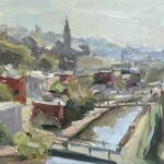 Christine Lafuente, Manayunk Canal, 2000, Oil on canvas board, 15 x 16 inches
