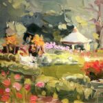 Christine Lafuente, Rose Garden, 1999, Oil on canvas board, 10 x 11 ½ inches