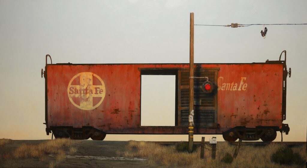 Francis Di Fronzo, Crossing Paths (Part 4), Oil over watercolor, acrylic and gouache on panel, 36 x 66 inches