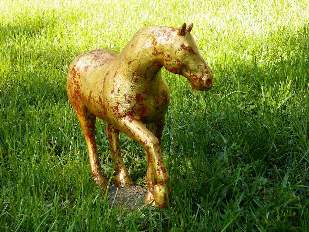 Janet Stepura, Gold Horse, Raku Fired Clay, 14 x 17 x 5 inches