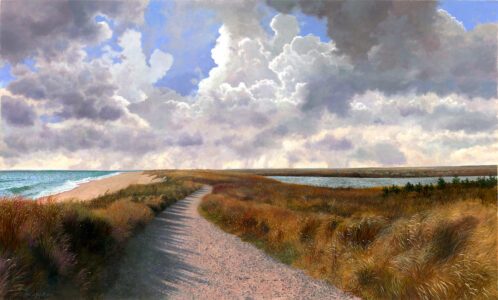 Timothy Barr, Empty Ocean Road, 2024, Oil on panel, 24 x 40 inches