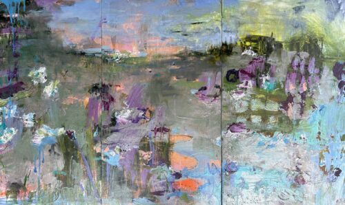 Vicki Vinton, Oasis, 2024, Mixed media on board, 28 x 48 inches - SOLD -