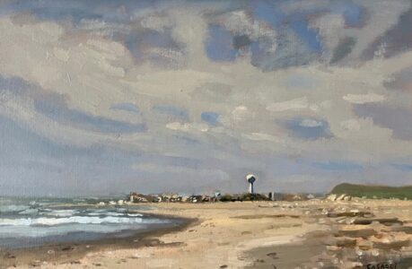 Giovanni Casadei, The Water Tower, 2022, Oil on panel, 9 x 13 inches