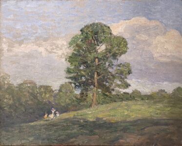 N.C. Wyeth (1882-1945), Figures in a Landscape, ca. 1906-1910, Oil on canvas, 15 ½ x 19 ½ inches