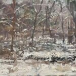 Michael Doyle, Nature's Blanket Against Winters Dark, Oil on board, 6 ½ x 12 inches