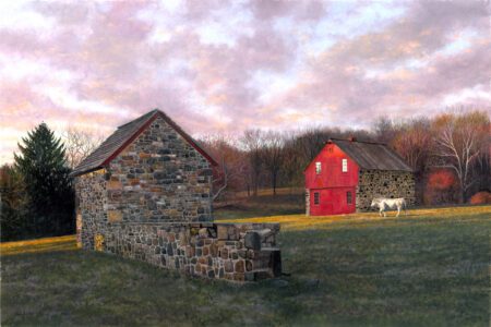 Timothy Barr, Gilpin Outbuildings, 2024, Oil on panel, 16 x 24 inches