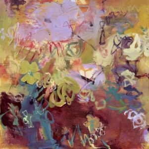 Vicki Vinton, Another Garden Walk, 2024, Mixed media on canvas: emulsion, pastel, graphite, 30 x 30 inches - SOLD -