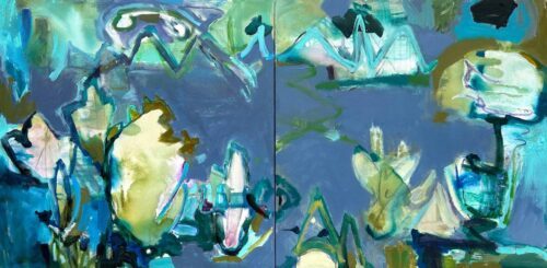 Vicki Vinton, Move Over, 2024, Mixed media on canvas: emulsion, pastel, 30 x 60 inches