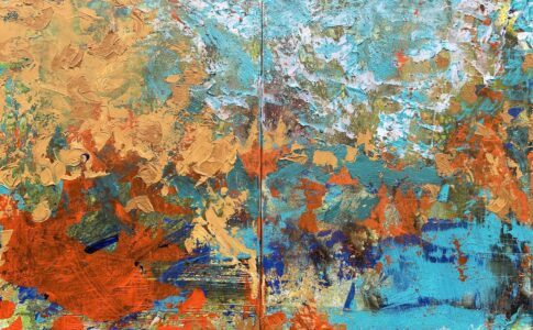 Vicki Vinton, Singing Rapids, 2024, Mixed media on canvas, 20 x 32 inches - SOLD -