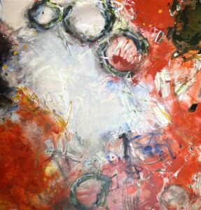 Vicki Vinton, Slip Shot, 2024, Mixed media on canvas: plaster, emulsion, charcoal, pastel, 48 x 48 inches - SOLD -