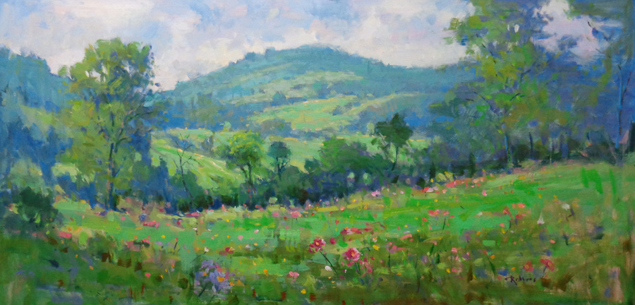Jim Rodgers, Wildflowers in Summer, Oil on panel, 18 x 36 inches