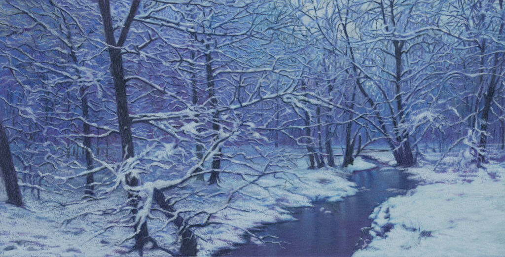 Greg Mort, Winter Stream, 2024, Pastel on Rag Paper, 9 x 18 inches
