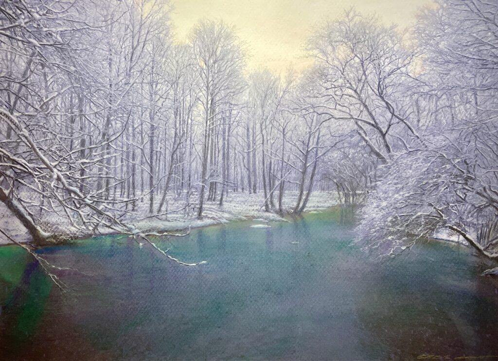 Greg Mort, Quiet Stream, 2024, Pastel on Rag Paper, 11 ¼ x 15 ⅛ inches