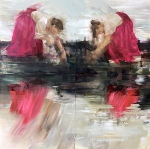 Sarah McRae Morton, Perkin's Flight and the Glass Mosquito, 2024, Oil on panel, 32 x 32 inches -SOLD-