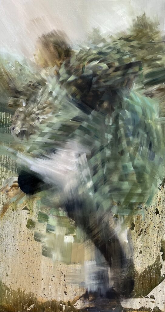 Sarah McRae Morton, Picnic, Brushfire, 2024, Oil on linen, 44 x 24 inches - SOLD -