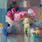 Christine Lafuente, Cornflowers, Buttercups, and the Last Daffodils, 2024, Oil on linen, 16 x 20 inches