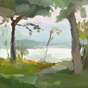 SOLD - Christine Lafuente, Shady View of Misty Cove, Oil on linen, 12 x 12 inches