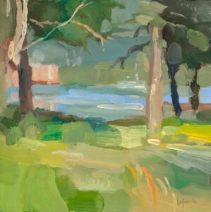 Christine Lafuente, Summer Grasses by the Water's Edge, 2024, Oil on linen, 14 x 14 inches