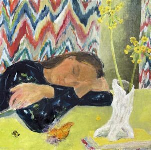 Elizabeth Endres, Cow Slip and Dreams, 2025, Oil on canvas, 16 x 16 inches