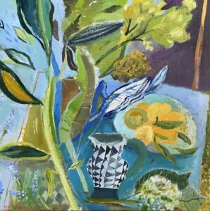 Elizabeth Endres, Curves and Edges, 2025, Oil on canvas mounted on board, 18 x 18 inches