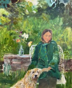 SOLD - Elizabeth Endres, Garden with Dog, 2025, Oil on canvas, 36 x 30 inches