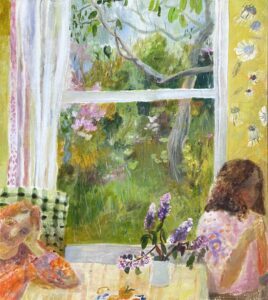 Elizabeth Endres, Lilacs Yellow Room, 2025, Oil on canvas, 36 x 32 inches