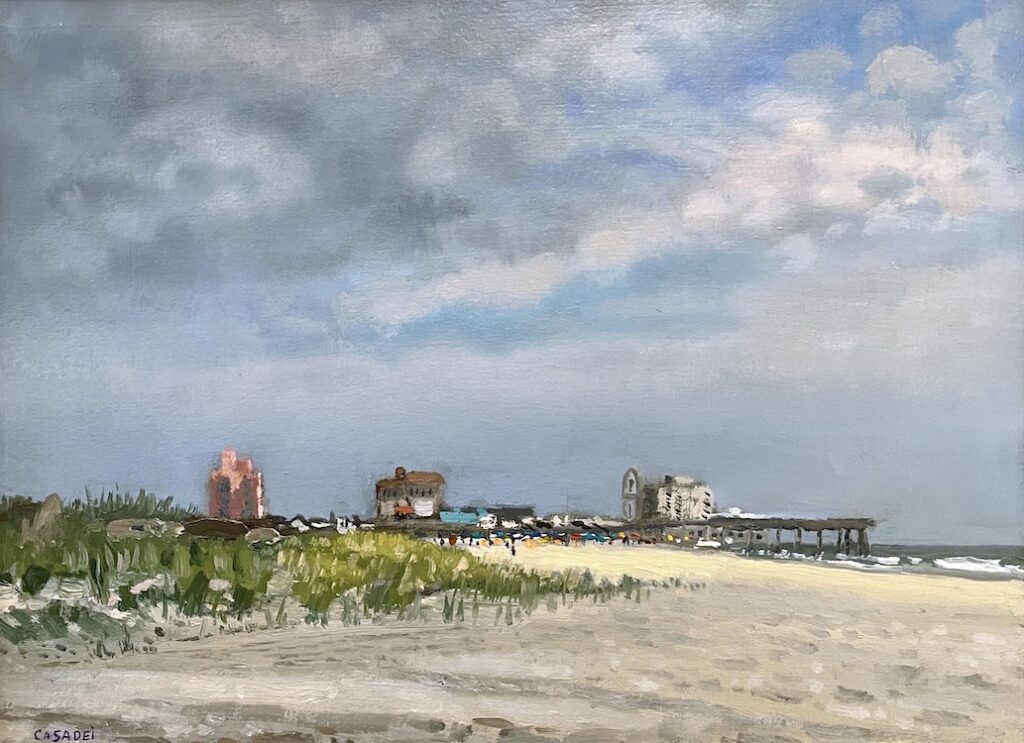 Giovanni Casadei, Boardwalk From a Distance, 2024, Oil on panel, 10 ½ x 14 inches