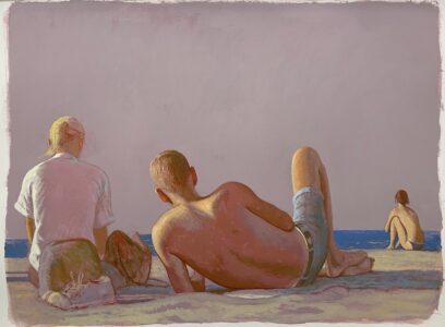 Bo Bartlett, Beach Scene (Scrolling), 2024, Gouache on paper, 22 1/2 x 30 inches