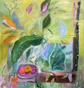 SOLD - Elizabeth Endres, Magenta, Lemon and Lime, 2025, Oil on canvas, 48 x 46 inches