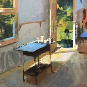 - SOLD - Jon Redmond, Alex's Studio, 2025, Gouache on paper, 8 x 8 inches